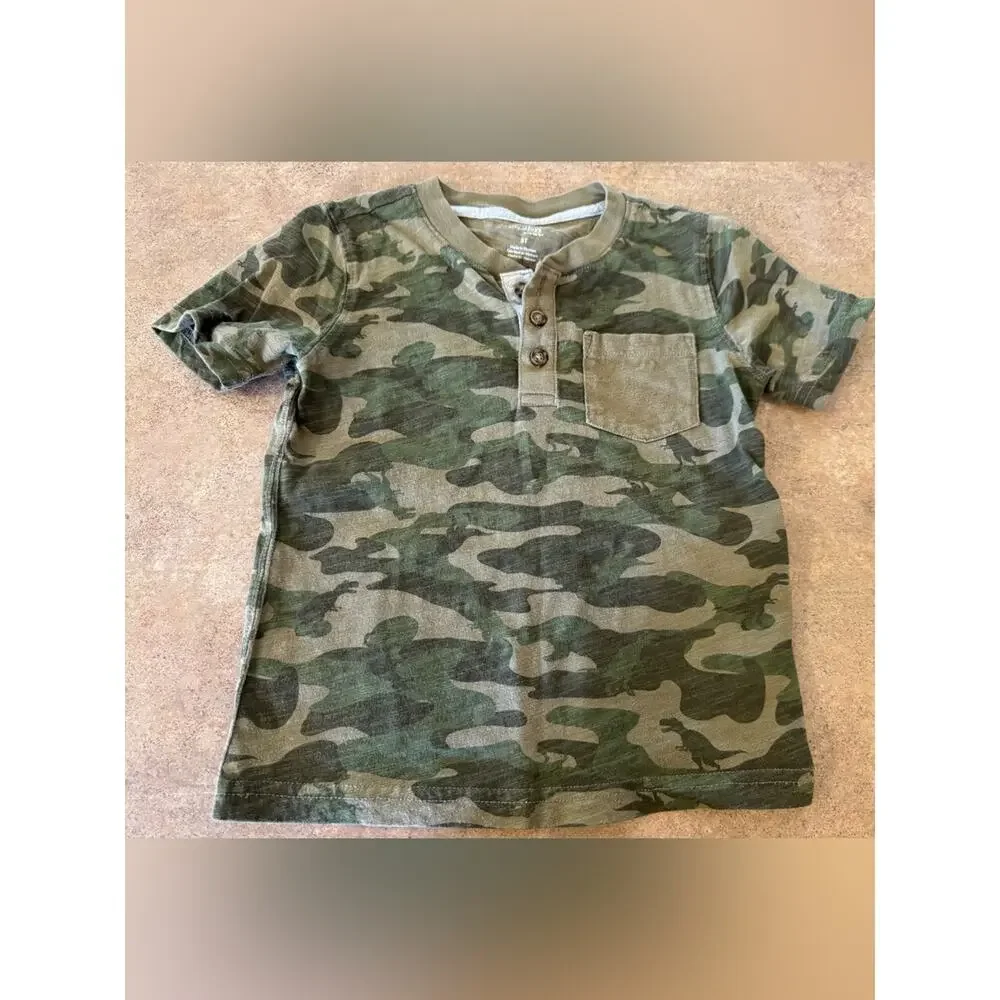 Carters Kids Camo Henley Pocket Short Sleeve Tee Green Brown Boys 5T